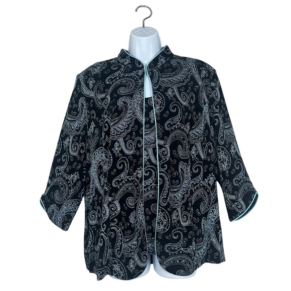 Alex Evenings 2X Black Paisley 2pc Jacket Tank Set Plus Formal Glitter - Picture 1 of 13